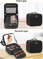 Travel Makeup Bag with LED Mirror Double Layer Makeup Case with Lighted Mirror - Image 2