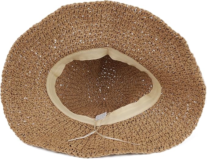 Womens Wide Brim Straw Sun Hat Foldable Floppy Crochet Beach Hat - Image 5