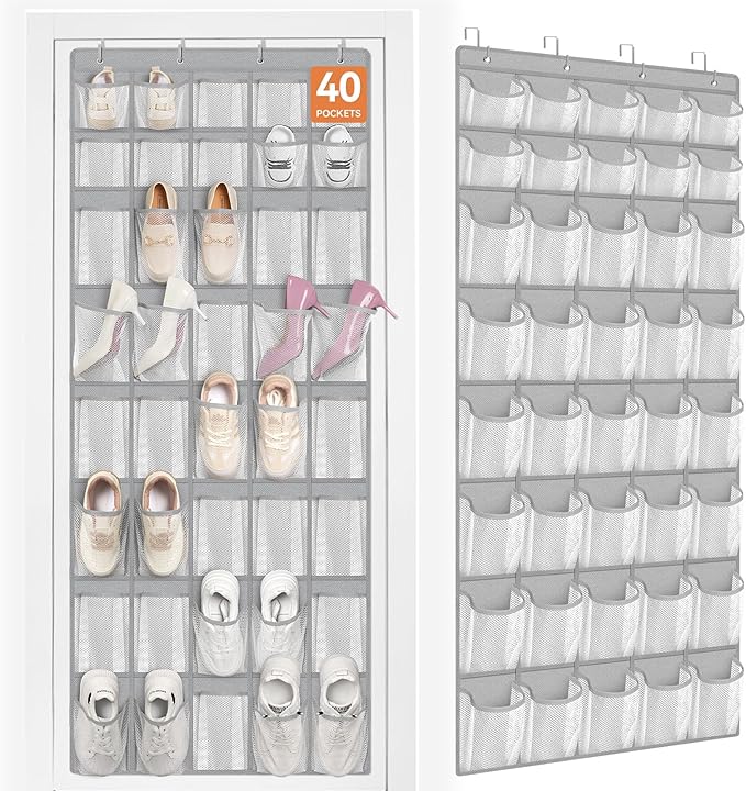 FENTEC 40 Large Pockets Over The Door Shoe Organizer, Mesh Hanging Shoe by Fentec