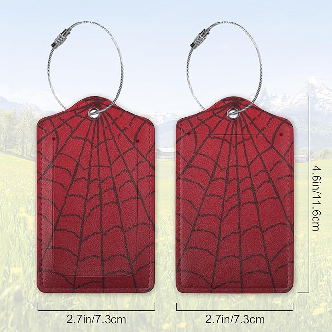 2 Pack Leather Luggage Tag for Suitcase Spider Web Cool Red Black Unique Travel - Image 2