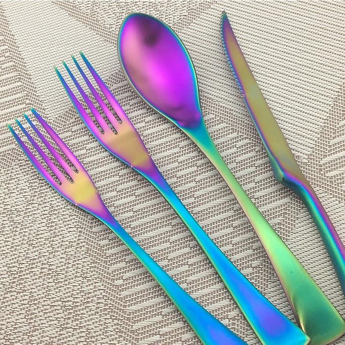 Rainbow Silverware Set, 24-Piece Stainless Steel Flatware Set Service - Image 3