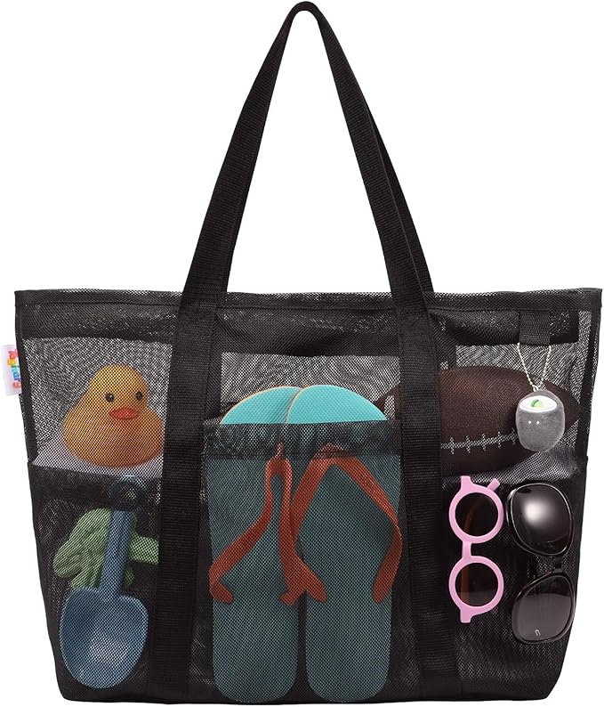 Tagitary Mesh Beach Bag with Zipper Large Beach Tote Waterproof Sandproof with by Tagitary