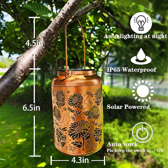 Solar Lanterns for Outside, Sunflower and Dragonfly Garden Decor Lights - Image 5