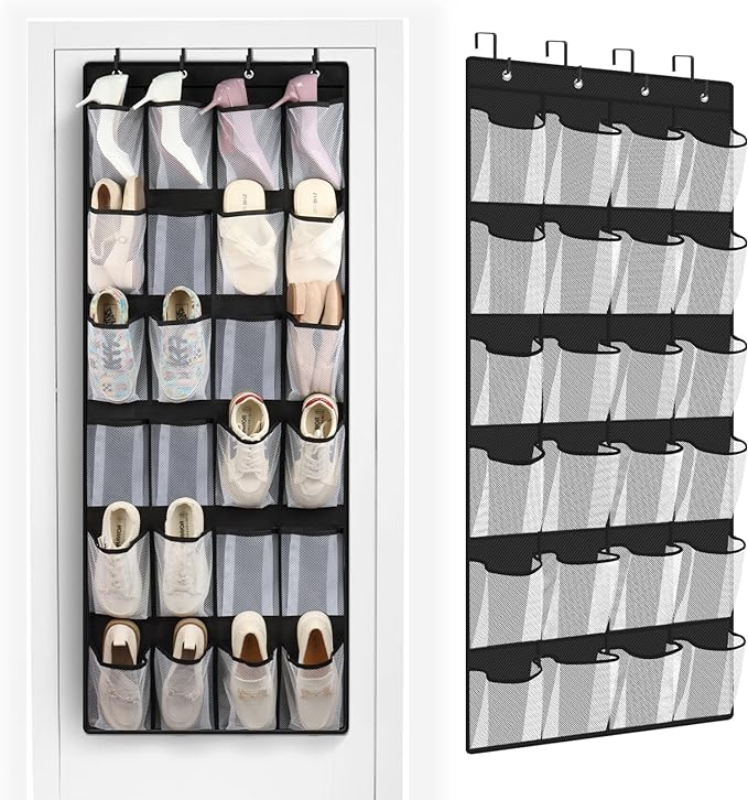 FENTEC 24 Pocket Over Door Shoe Organizer, Mesh Closet Shoe Holder by Fentec