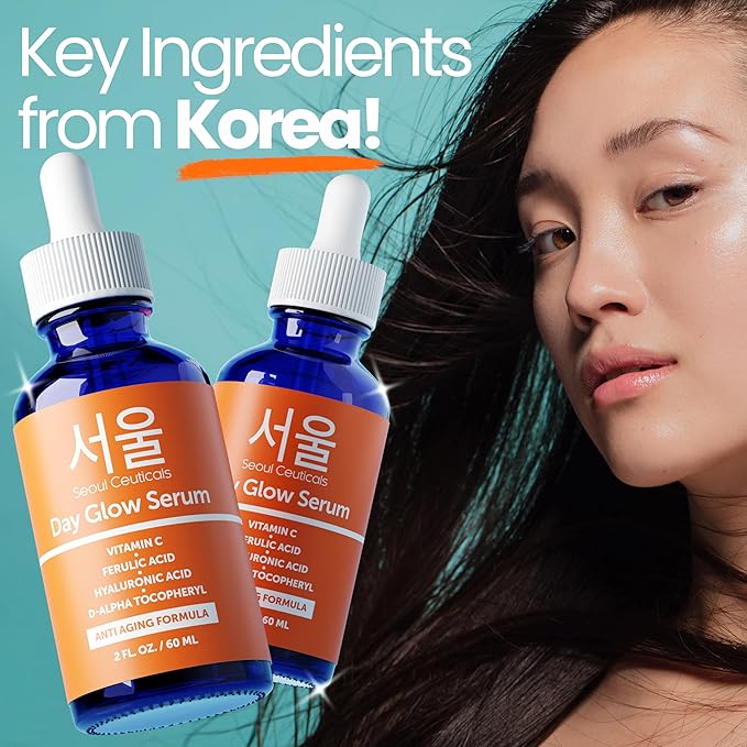 SeoulCeuticals Large 2oz Korean 20% Vitamin C Hyaluronic Acid Serum + CE Ferulic Acid - Potent Anti Aging Vit C, Anti Wrinkle K Beauty Skincare (Pack of 2)