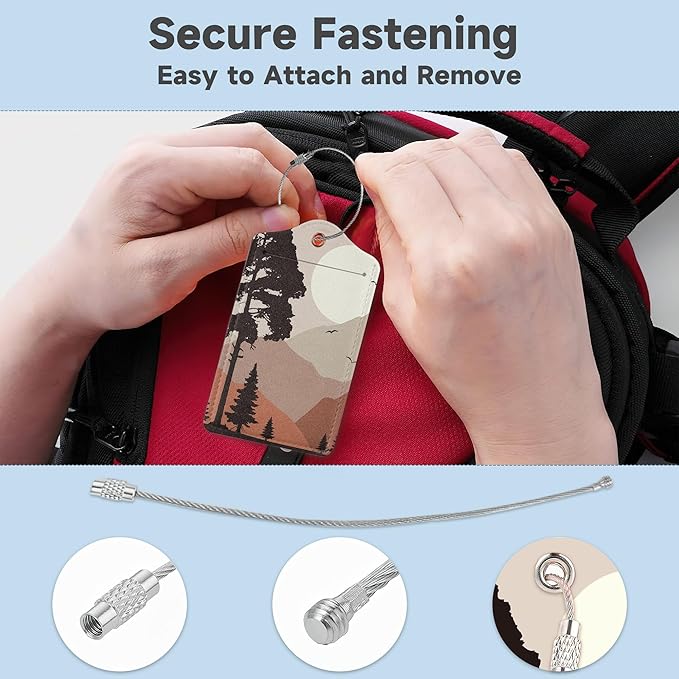 2 Pack Luggage Tag for Suitcase, Landscape Pine Trees Mountains Leather Bag - Image 3
