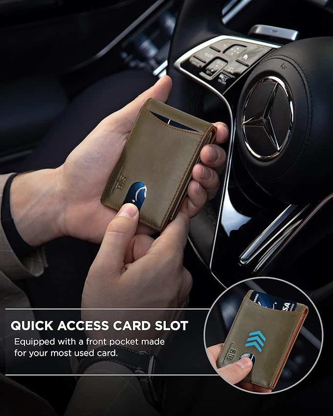 SERMAN BRANDS RFID Blocking Slim Bifold Genuine Leather Minimalist Front Pocket - Image 3