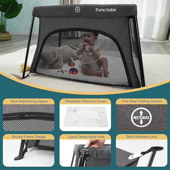 Pamo Babe Travel Crib Lightweight Baby Playard - Image 5