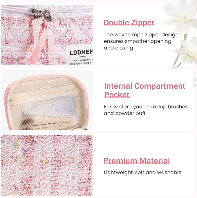 Makeup Bag 3 PCS Quilted Cosmetic Bags - Image 4