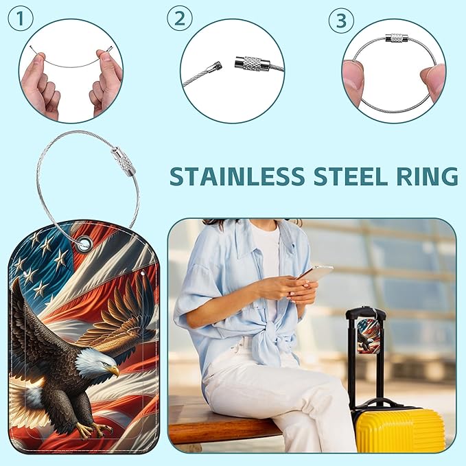 2 Pack Cute Luggage Tag for Suitcases Eagle and American Flag Leather Luggage - Image 3