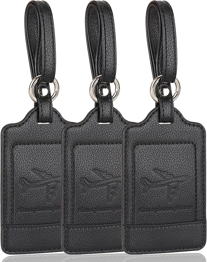 Teskyer Luggage Tags, 3 Pack Premium PU Leather Luggage Tags by TESKYER