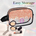 Custom Name Makeup Bag Travel Bag, Clear Toiletry Bag Travel Large Capacity Cosmetic Container Organizer for Shampoo, Glittering Orange Curtain Bling