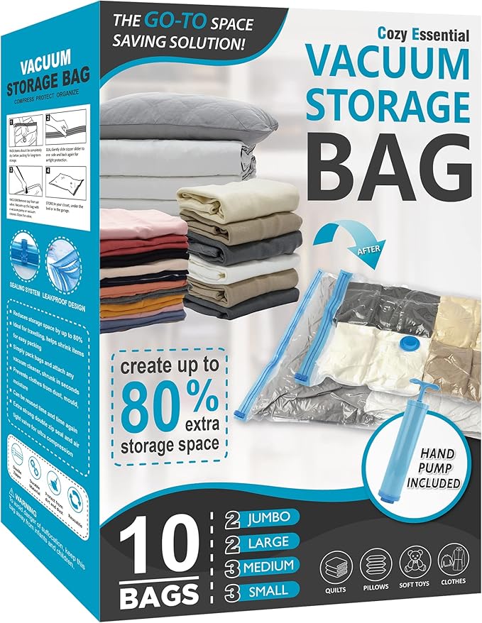 10 Pack Vacuum Storage Bags, Space Saver Bags Compression Storage Bags by CozyEssential