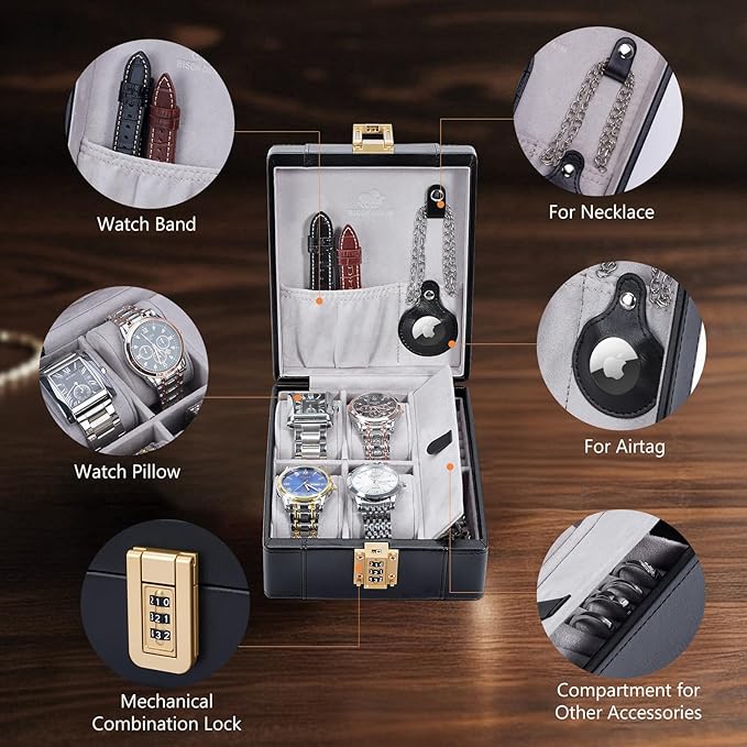 BISON DENIM Watch Box, 4 Watch Travel Case - Image 3