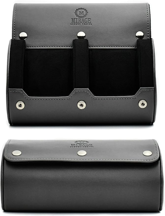 2 Watch Roll Travel Case for Men by MirageLuxuryTravel