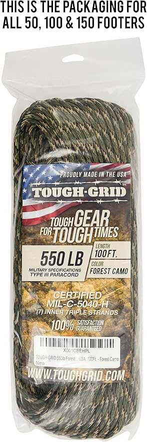 TOUGH-GRID 550 Paracord Rope Nylon Parachute Cord, Made in USA Survival Kit - Image 4