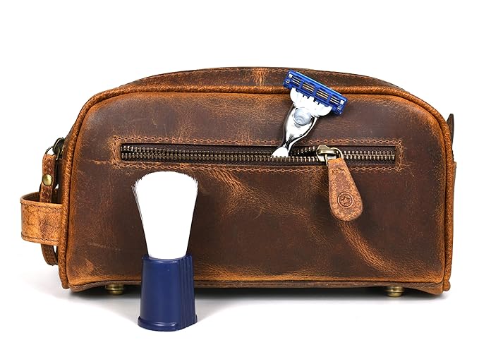 10" Premium Leather Toiletry Travel Pouch - Image 3