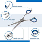 Laazar Pro dog grooming scissors, Straight Pet grooming shears, with Safety Round Tip, Ball Point for easy and safe use. | Premium Sharp Long Lasting Professional Hair Trimming Scissors (5.5 Inches)