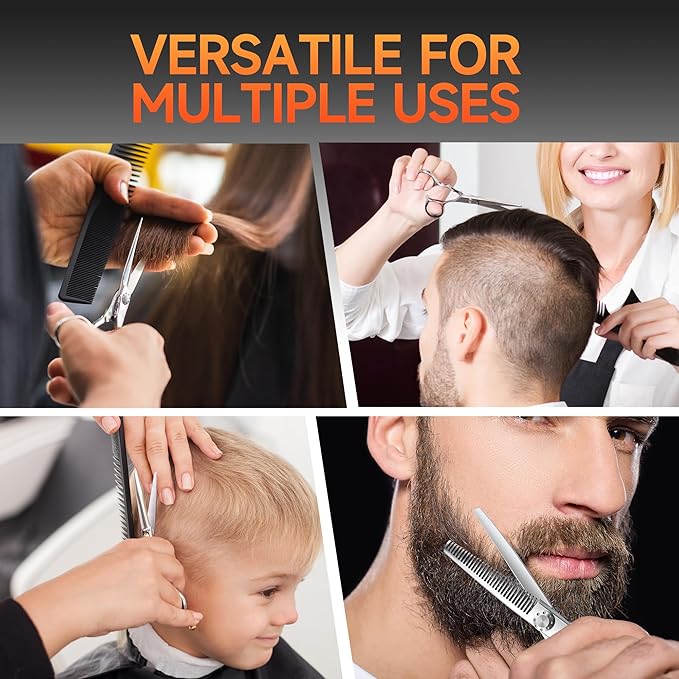Fenice Peak Straight Hair Cutting Scissors 5.5'' Barber Haircut Shears with Sharp Razor Edge 440C Hair Scissors with Engraving Handle for Salon and Home User