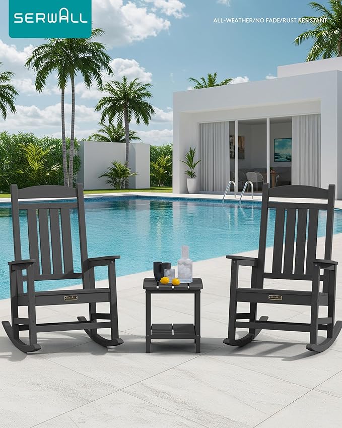 SERWALL Outdoor Rocking Chair, HDPE Patio Rocking Chair All-Weather Porch Rocker - Image 2