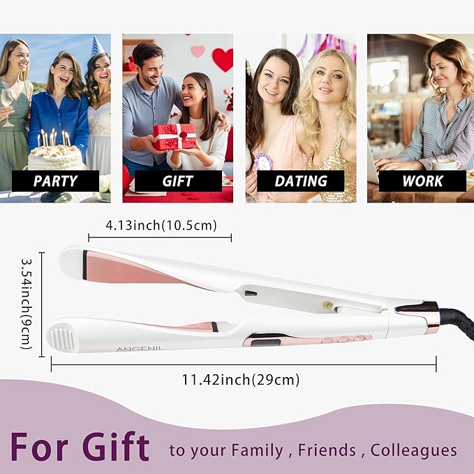 ANGENIL Pro Tourmaline Ceramic Twist Hair Straightener, Dual Voltage Flat Iron Curling Iron in One, Round Flat Iron with Silicone Heat Resistant Mat, LCD Display, 11 Adjustable Temp, 20S Fast Heating