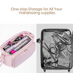 Fasrom Hair Tools Travel Bag with Heat Resistant Mat for Flat Iron, Curling Iron and Hair Straightener, 2 in 1 Hair Dryer Travel Case to Organize Hair Styling Tools, Pink (Patent Design)