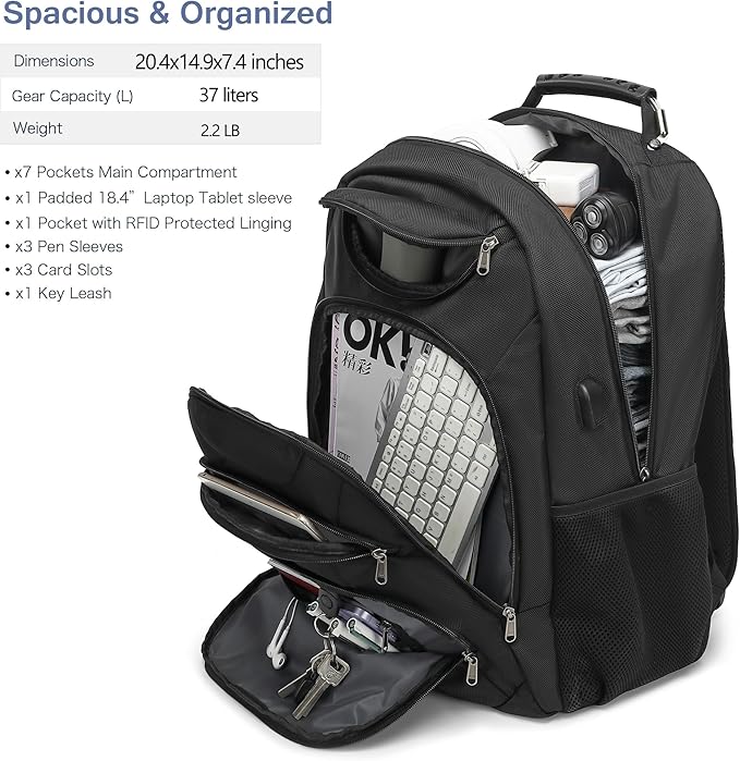 Extra Large Laptop Backpack for Men, 37L Gaming Laptop Backpack, 18.4Inch - Image 5
