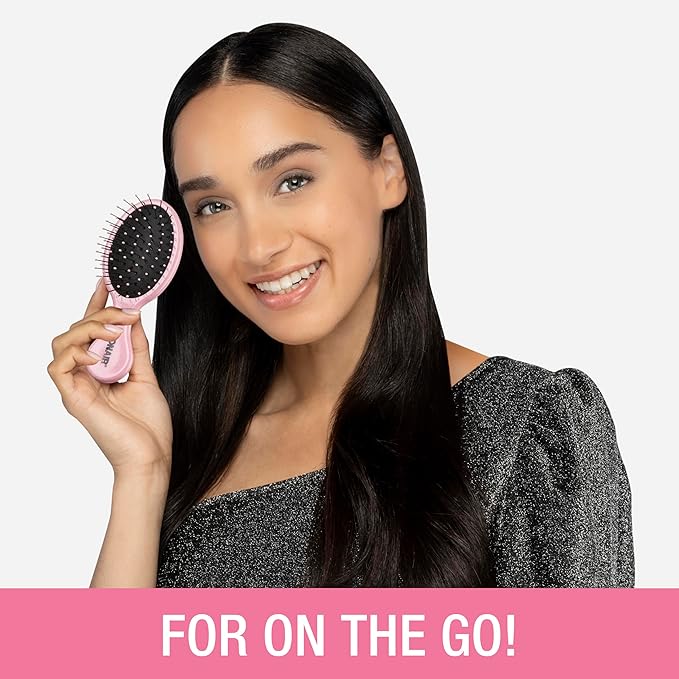 Conair Detangling Mini Hair Brush Set, 3-Pack Detangler Brushes for Wet or Dry Hair, Gentle Detangler for All Hair Types, Hair Brushes for Women and girls. gifts for her, Silver, Blue, Pink