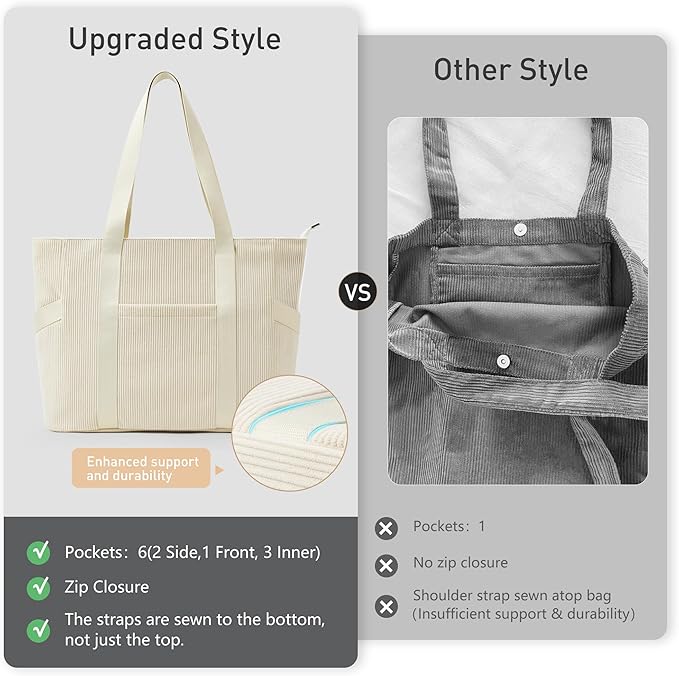 Tote Bag for Women with Zipper, Travel Tote Bags with Compartments Large - Image 7
