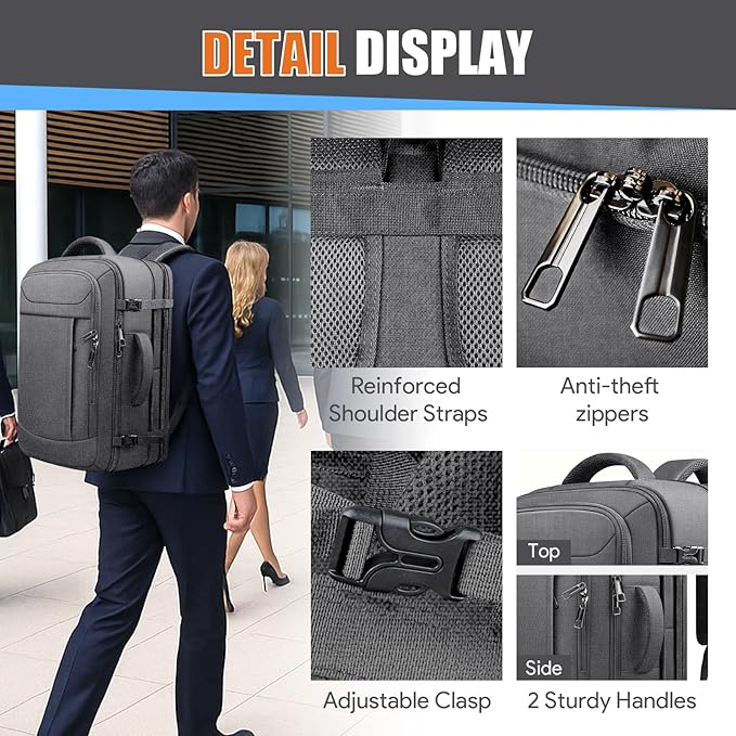 55L Travel Backpack, Carry On Backpack, Expandable 50L - 60L Anti-Theft TSA - Image 5