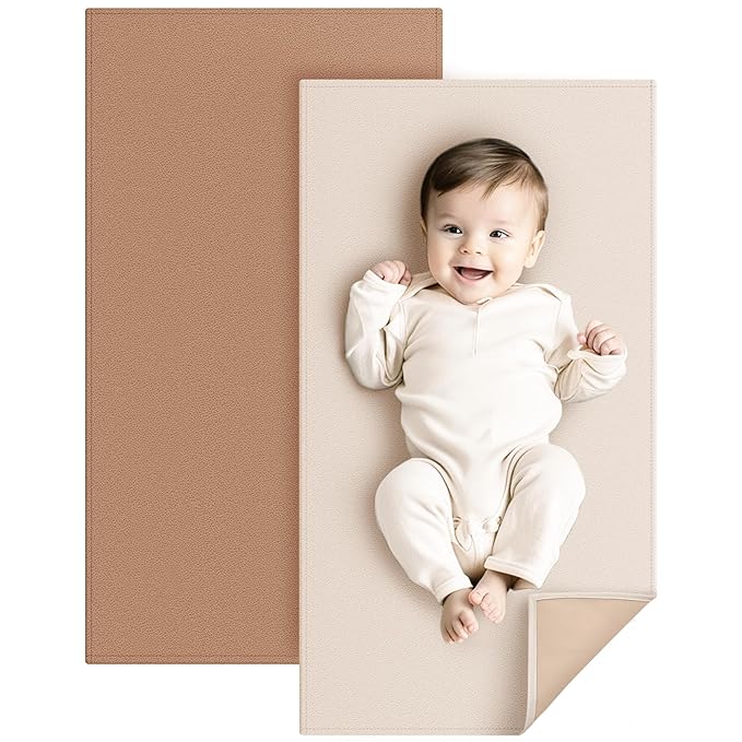 Konssy Faux Leather Baby Changing Mat 2 Pack, Waterproof, Wipeable & Portable by Konssy