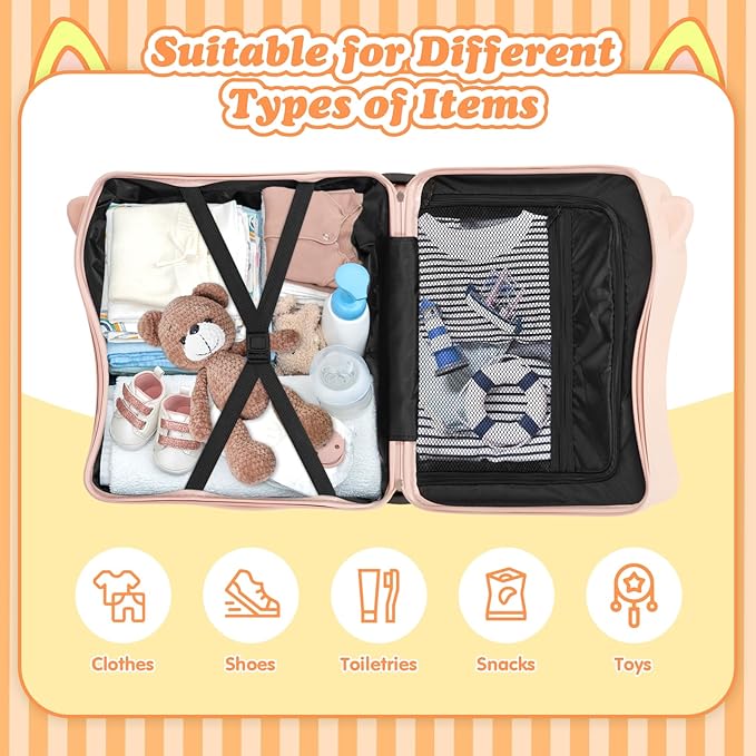 20" Ride-On Travel Suitcase for Kids, Cute Ear Toddler Carry on Luggage - Image 4