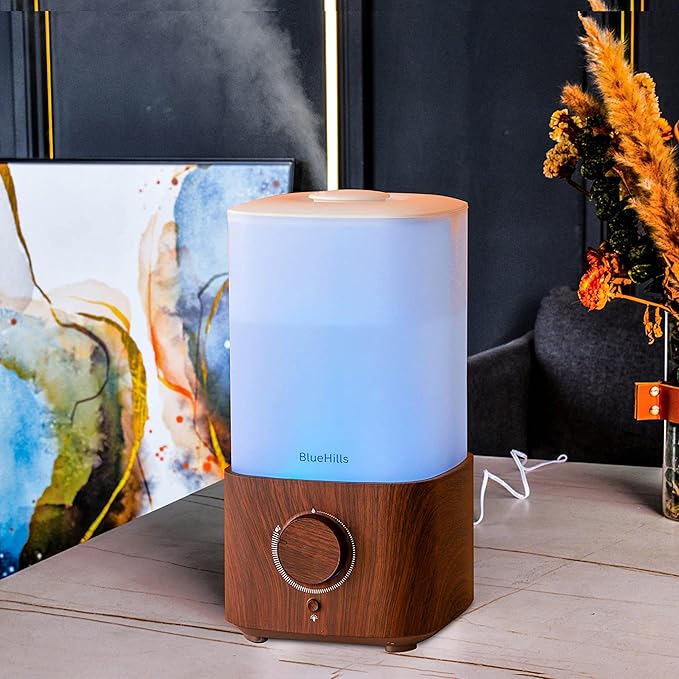 BlueHills Premium 2300 ML XL Large Essential Oil Diffuser Humidifier Combo for Large Room Home Huge Coverage Area 2 Liter Capacity Huge Diffuser with Décor LED Lights Square Dark Wood Grain - L003
