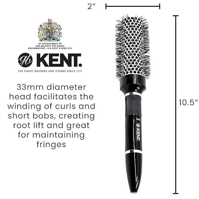 Kent KS30 Nylon Radial Salon Hair Brush With Heat Reflecting Core (33mm Diameter) - For Styling, Straight Blow-Dry, and Easy Curling