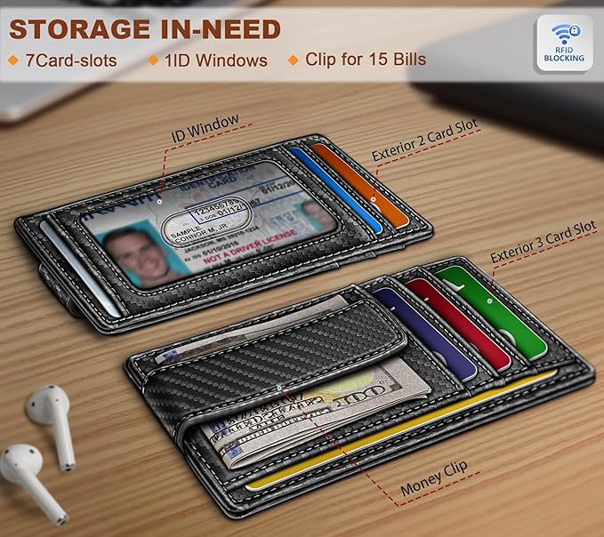 BULLIANT Men Wallet, Slim Leather Wallet Money Clip Card Hodler - Image 2