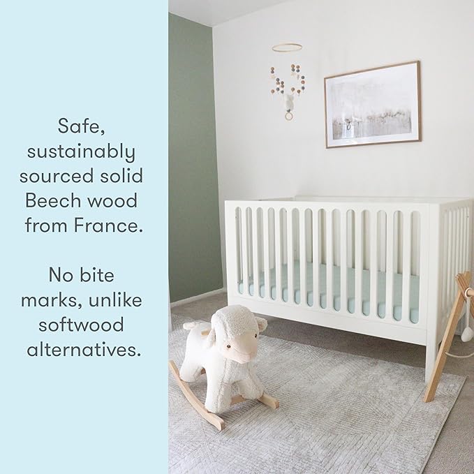 Newton Baby Galileo Standard Crib, Solid Beech Wood in Warm White Color - Image 2