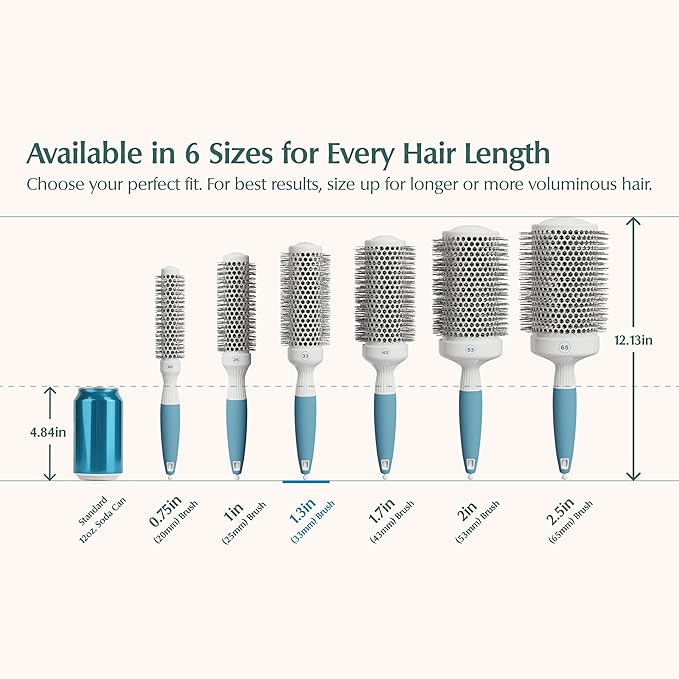 Professional Round Brush for Blow Drying - Small Ceramic Ionic Thermal Barrel Brush for Sleek, Precise Heat Styling and Salon Blowout - Lightweight Round Hair Brush (Barrel 1.3 inch, Bristle 2 Inch)