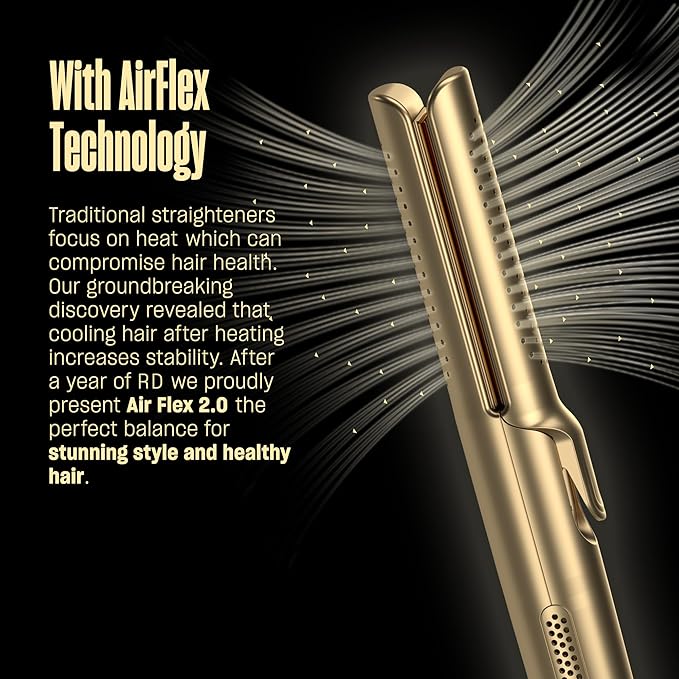 Hair Straightener and Curler 2 in 1 by BeKind Flex, 360° Hair Styler Flat Iron for All Styles, Floating Plates Design, Airflex Lower Temp for Better Styling, Gift for Girls and Women - Golden