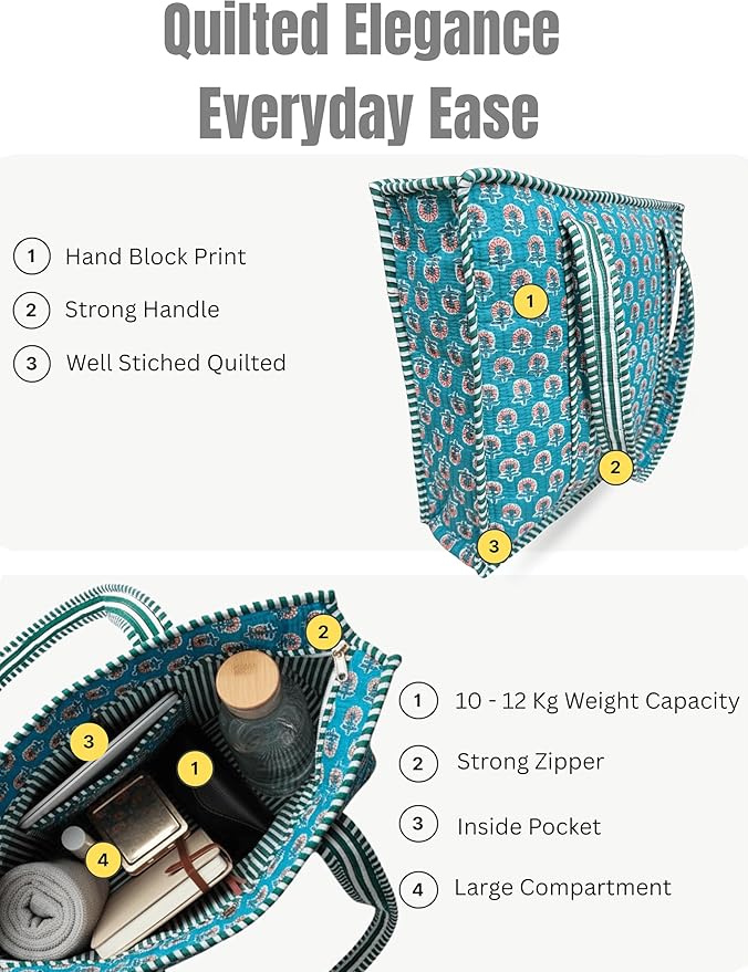 Cotton Quilted Tote Bag for Women – Large Beach & Travel Tote - Image 2