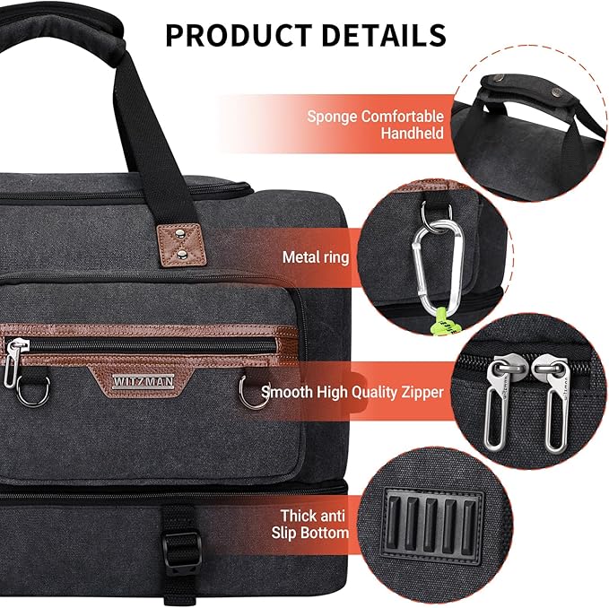 WITZMAN Canvas Weekender Bag Mens Overnight Bag - Image 6