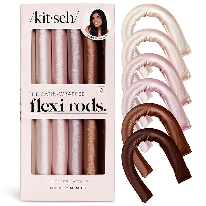 Kitsch Satin Heatless Hair Curlers – No Heat Hair Curlers to Sleep In for Overnight Curls – Soft Heatless Curling Rods for Women with Short & Long Hair - Alternative to Heat Styling – 6 pcs, Rosewood
