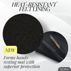 New: Hair Straightener Mat & Pouch by j&m - Enhanced Heat Resistant - Fits ghd, BaByliss & Larger Flat Irons - Zip-Up All-in-One Compact Travel Case (Felt Mat)