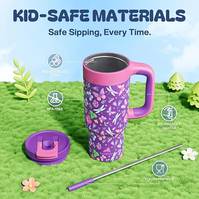 24 oz Insulated Tumbler for Kids: Spill-Proof, 2-in-1 Straw Lid, Cold for 26 Hrs - Image 5