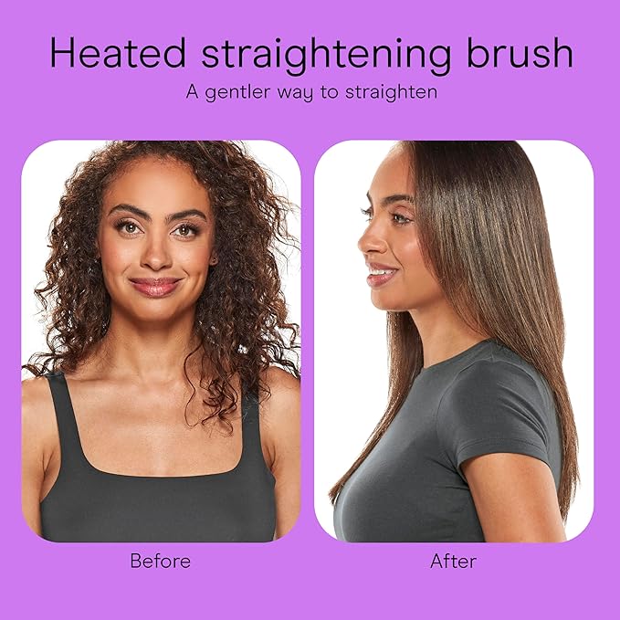 Conair Double Ceramic Hair Straightener Brush, Heated Straightening Brush for Smooth, Shiny Hair, V-Shaped Heated Bristles for Closer Contact, 5 LED Heat Settings, Dual Voltage, White