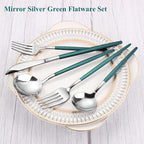 Mirror Silver Green Silverware Set, 20-Piece Stainless Steel Flatware Set - Image 3