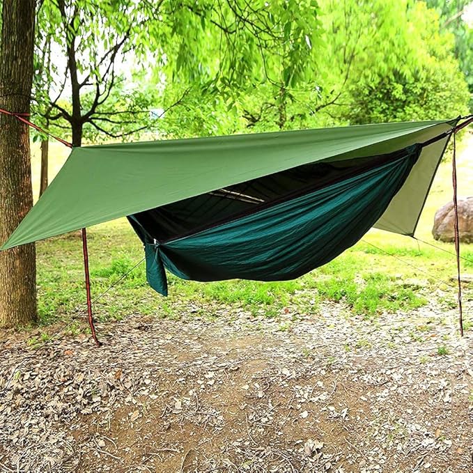 Camping Hammock with Rain Fly Tarp and Mosquito Net with Tree Straps Single - Image 6
