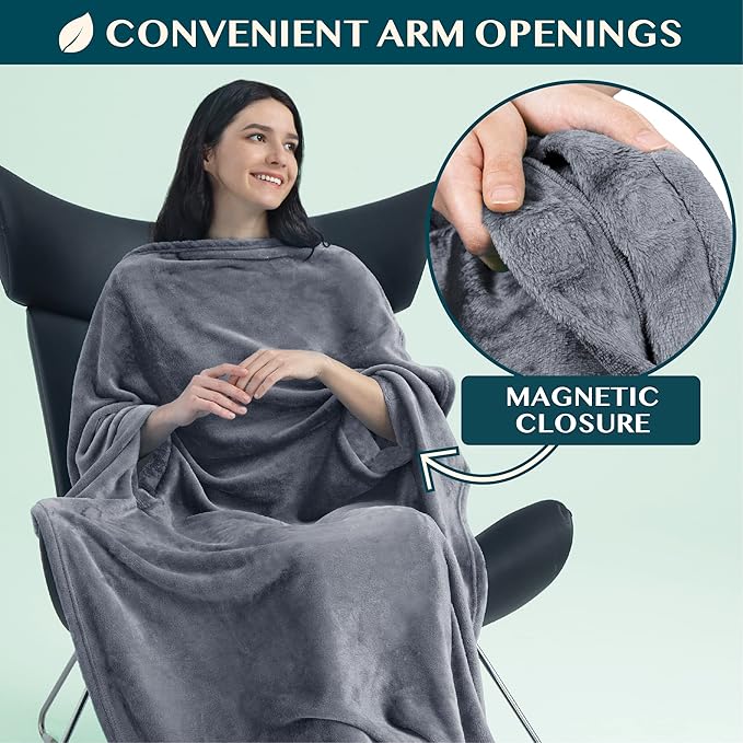 PAVILIA Travel Blanket and Pillow, Arms Opening Airplane Blankets - Image 2