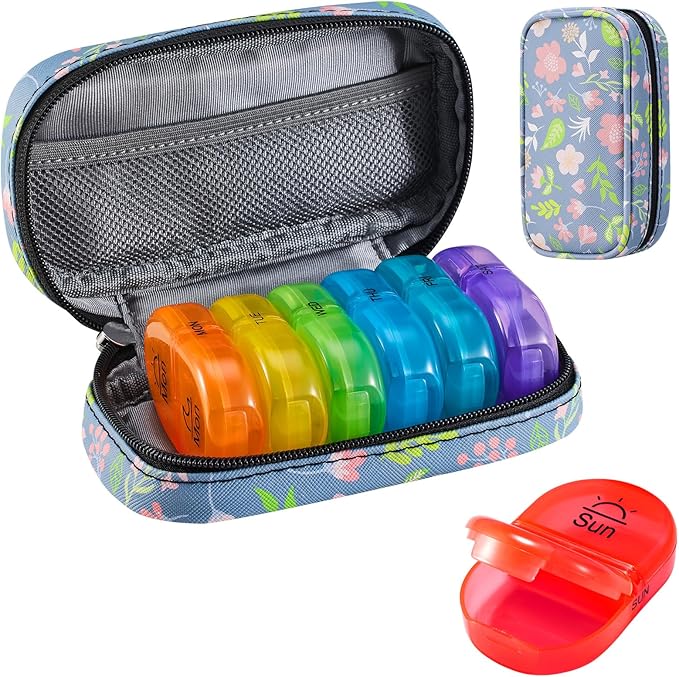 Serfeymi Weekly Travel Pill Organizer 2 Times A Day AM PM Upgraded Rainbow Pill by Serfeymi