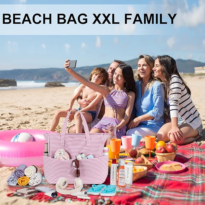 LEDAOU Large Beach Tote Bag Women Waterproof Sandproof Zipper Beach Tote Bag - Image 8