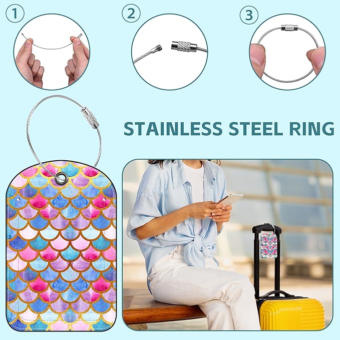 Tie-dye Fish Scale Luggage Tag for Suitcase Set of 2 PU Leather Cute Luggage - Image 3